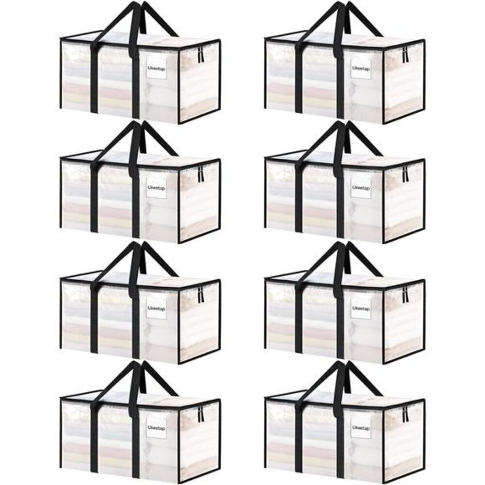 8 Pack Extra Large Heavy Duty Moving Bags, Clear Storage Bins with Lids,